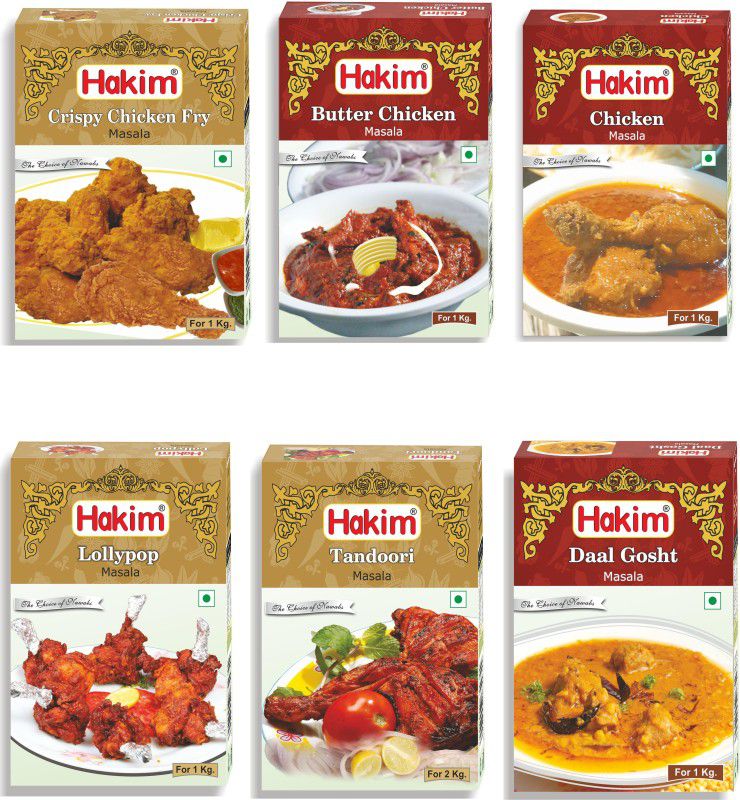 HAKIM Authentic Mughlai Lollypop Masala, Tandoori Masala, Daal Gosht Masala, CRP. Chicken Fry Masala, Butter Chicken Masala, Chicken Masala (Combo of 6)  (6 x 54.17 g)