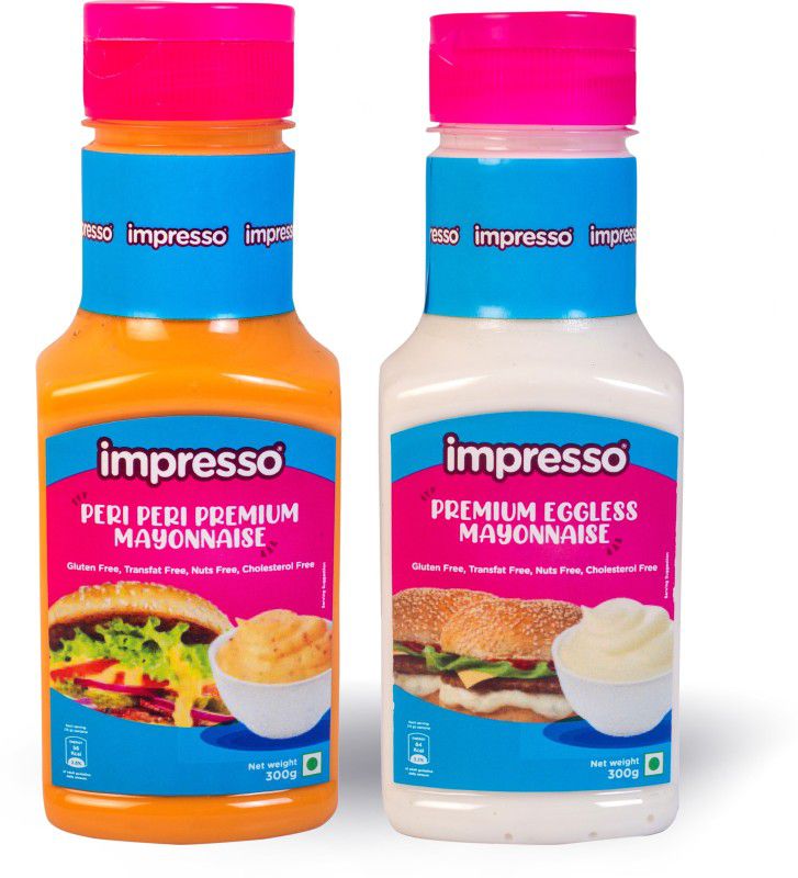 IMPRESSO Combo of 2 (Premium Eggless Mayonnaise 300g, Peri Peri premium Mayonnaise 300g) 600 g  (Pack of 2)