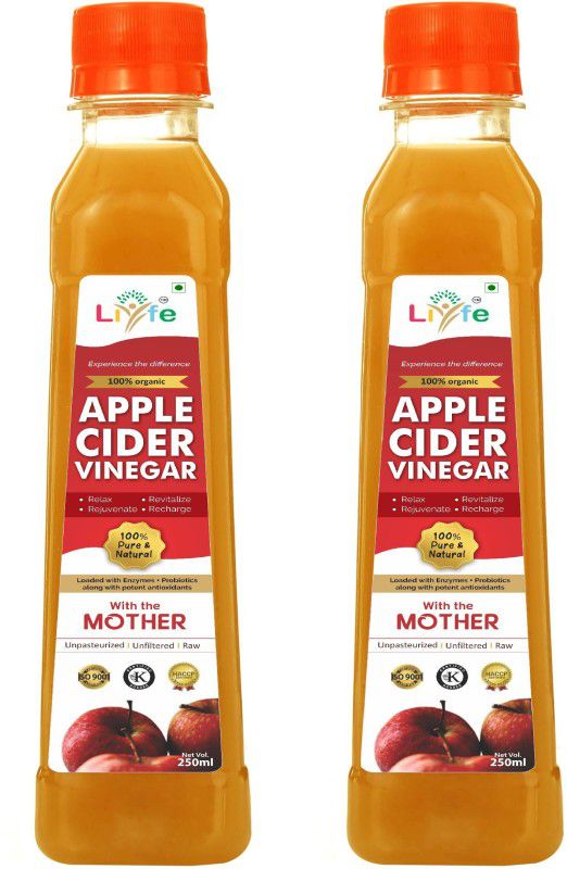 LIYFE Organic Apple Cider Vinegar - with strand of mother - not from concentrate Vinegar (250 ml) Vinegar  (2 x 250)