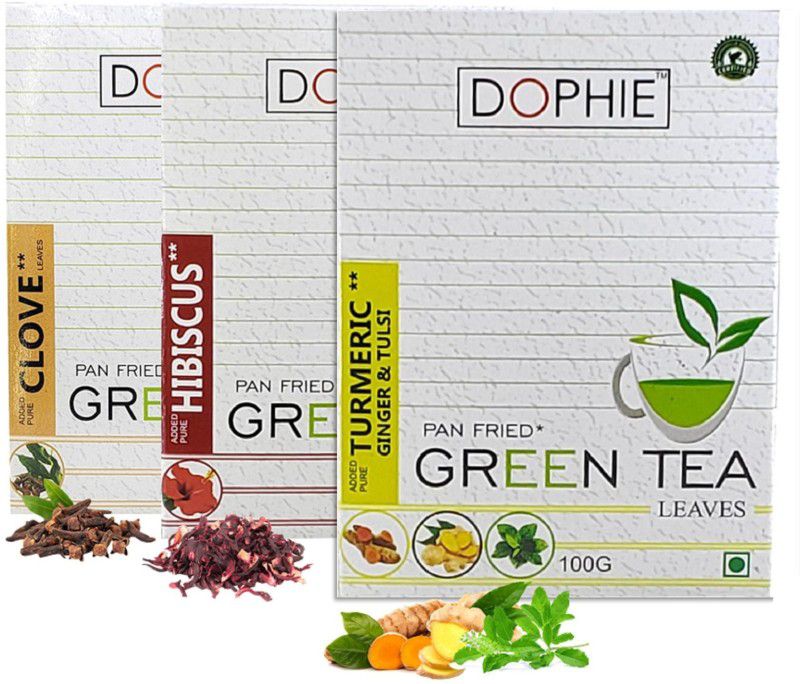 dophie Weight loss and Immunity Green Tea[COMBO-PACK-3]Clove leaves Green tea -1,Hibiscus Green Tea-1,Turmeric Ginger Tulsi Green Tea-1,For Immunity Booster, Weight loss and Overall Health(100g each) Herbs Green Tea Box  (3 x 100 g)