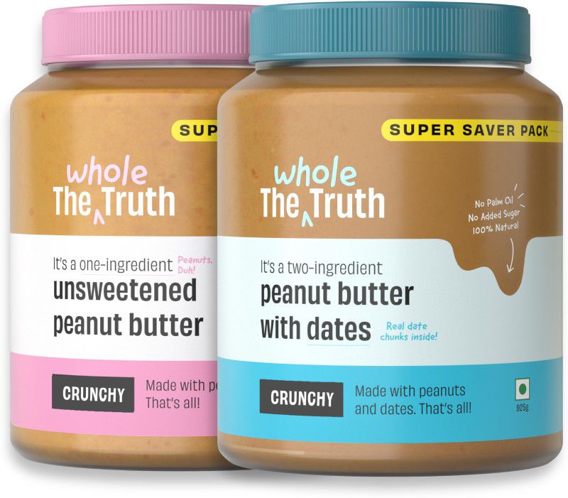 The Whole Truth - Unsweetened Peanut Butter+Peanut Butter with Dates- SUPER SAVER Crunchy Combo- 1.85 kg  (Pack of 2)