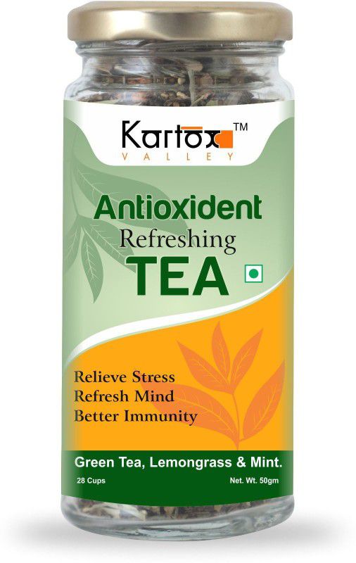 Kartox Valley Refreshing Tea With Green Tea, Lemongrass, Minti ncluded in Tea in 50g. Tea Blend Mason Jar  (50 g)