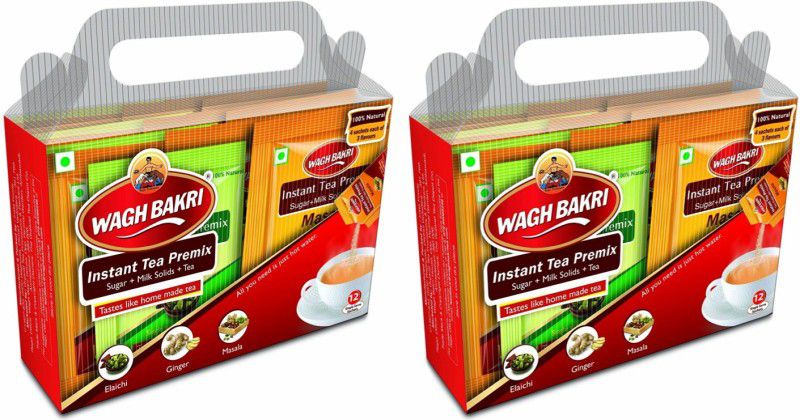 Waghbakri Instant Tea (Milk, Sugar, Tea) Ginger Tea Sachet  (2 x 84 g)