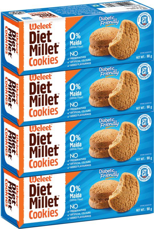 Weleet Natural Digestive Cookies Diabetic Friendly Home Office Snack (Diet Millet Cookies) Assorted  (0.36 kg, Pack of 4)