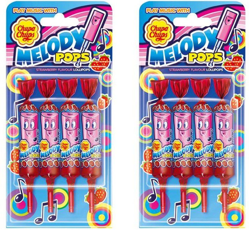 Chupa Chups Melody Pops Strawberry Flavour Lollipops 4X15g Pack Of 2 Strawberry Lollipop  (8 x 15 g)