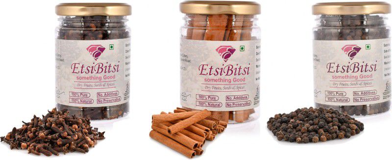 Etsi Bitsi Natural Whole Spice Jar Set(Cloves, Black Pepper, Cinnamom)  (3 x 98.33 g)