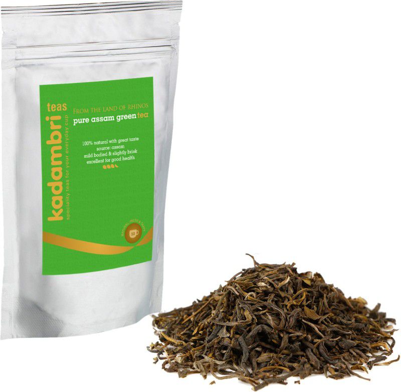 kadambri Premium Green Tea Leaves 100g x 2 = 200g [100 Cups] - Pure Assam Orthodox Tea | FTGFOP - Top Grade (Finely Rolled) | Great Taste Green Tea Pouch  (2 x 100 g)