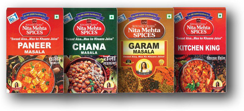 KITCHEN QUEEN NITA MEHTA Combination of Paneer Masala | Chana Masala | Garam Masala | Kitchen King Masala | Perfect Spices Powders Combo for Perfect Food  (4 x 100 g)