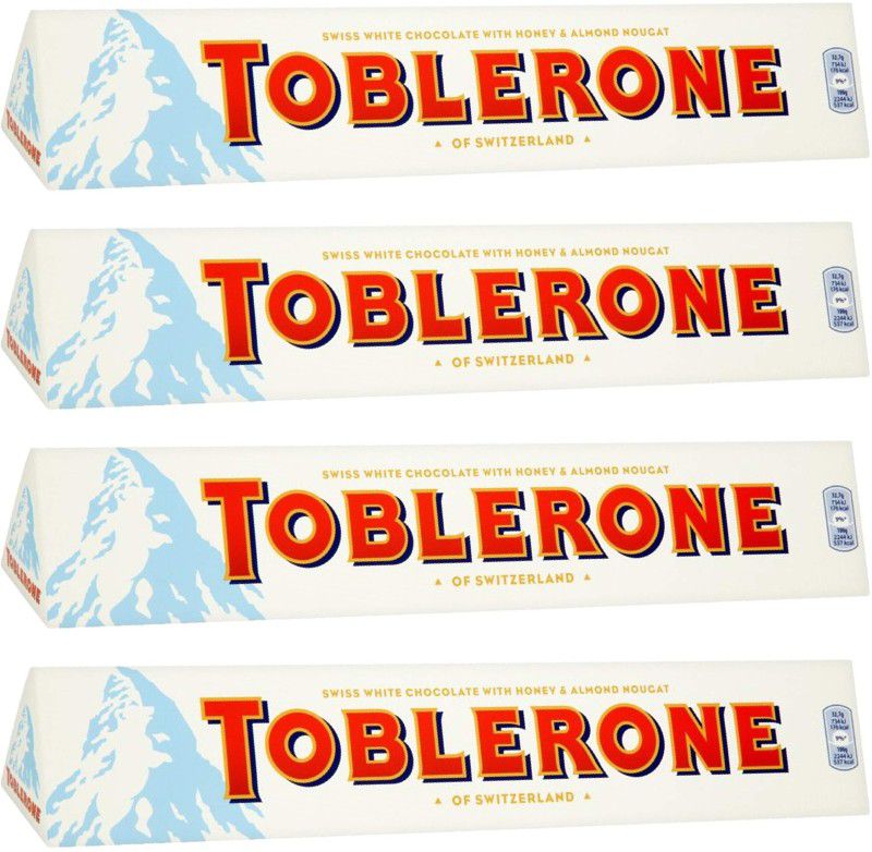 Toblerone SWISS WHITE CHOCOLATE (4 x 100 gm) WITH HONEY & ALMOND NOUGAT Bars  (4 x 100 g)