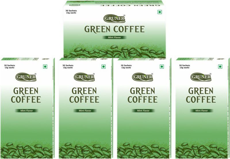Gruner Mint Flavored Unroasted Green Coffee Powder (Combo 5 Pack) Instant Coffee (5 x 90 g) Instant Coffee  (5 x 90 g)