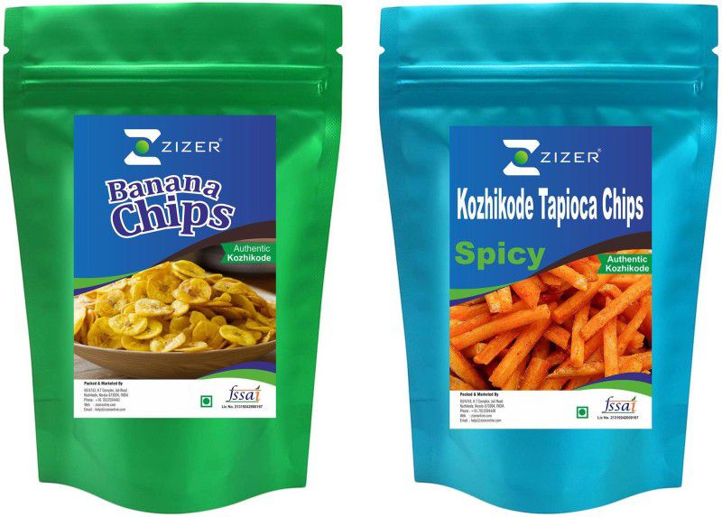 ZIZER Kerala Chips Combo - Banana Chips (250g) & Tapioca Chips (250g) - 500g  (2 x 250 g)