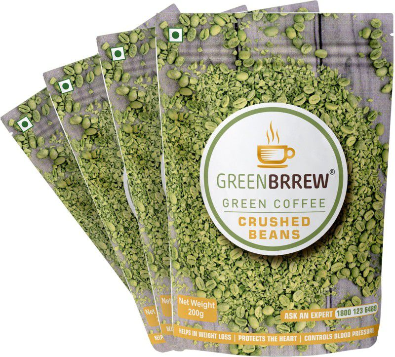 GreenBrrew Organic Crushed Green Coffee Bean for Weight Loss (Arabica 'PL-AAA' Coffee Beans) Instant Coffee  (4 x 200 g, Green Coffee Flavoured)