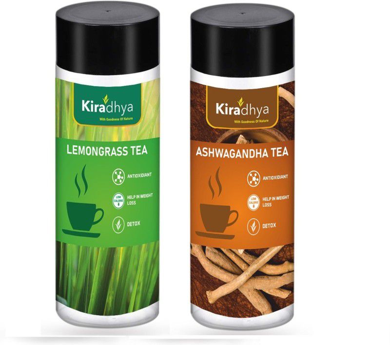 Kiradhya Trading LEMON GRASS TEA + ASGWAGANDHA TEA (75 G / EACH) Tea Plastic Bottle  (2 x 75.5 g)