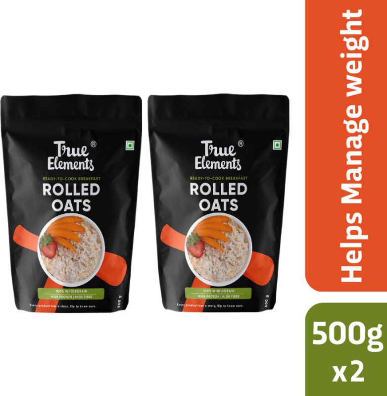 True Elements Rolled Oats, Rich source of Fibre and protein breakfast for weight loss Pouch  (2 x 0.5 kg)