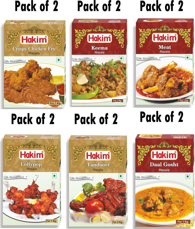 HAKIM Authentic Mughlai Keema Masala, Meat Masala, Lollypop Masala, Tandoori Masala, Daal Gosht Masala, CRP. Chicken Fry Masala (Combo of 12)  (12 x 54.17 g)