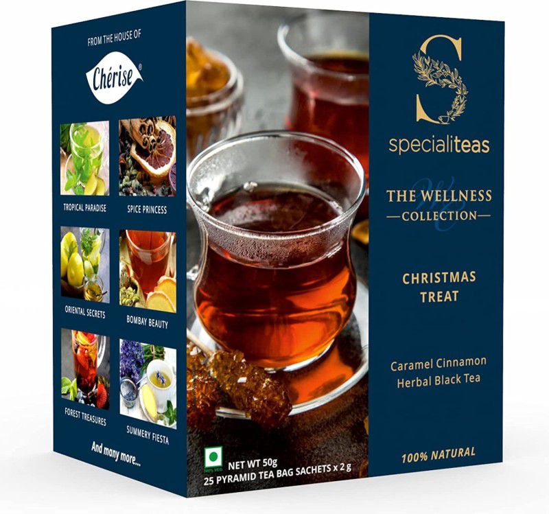 Cherise Specialiteas Christmas Treat Caramel Cinnamon Herbal Black Tea (2 g x 25 Pyramid Tea Bags) Cinnamon Black Tea Box  (50 g)