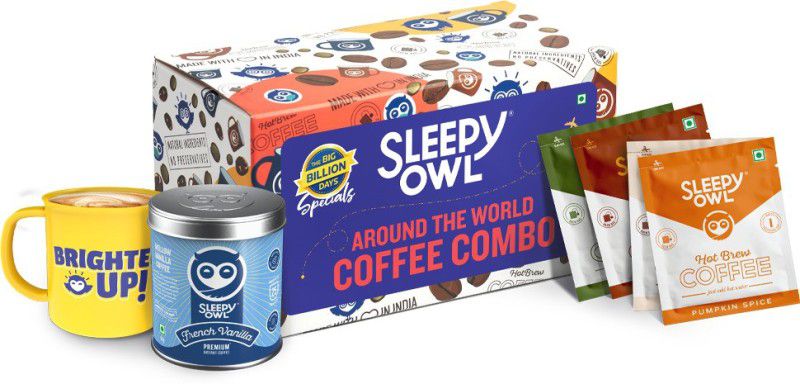 Sleepy Owl Premium Instant Coffee Combo Gift Box | Vanilla Coffee + Coffee Bags + Free Mug Instant Coffee  (90 g, Assorted Flavoured)