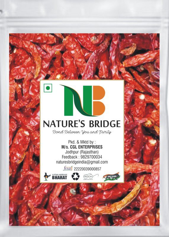 Nature's Bridge Mathania's Lal Mirch Sabut (900 Gm) / Dry Red Chilli Whole / Dry Red Chilli / Red Chilli Whole (Dandi Cut)  (900 g)