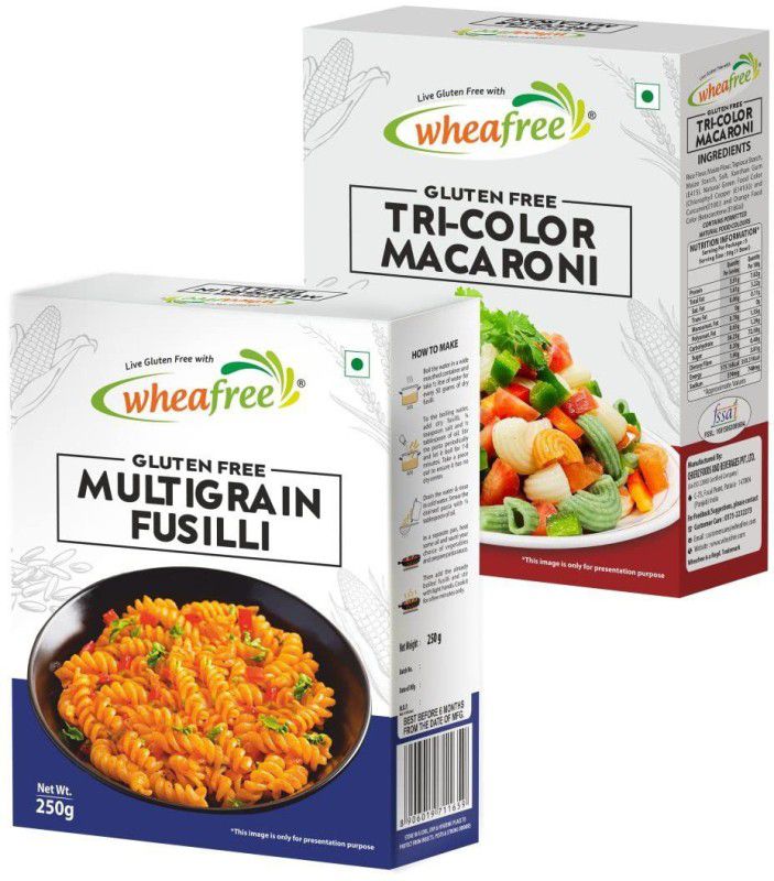 Wheafree Gluten Free Multigrain Fusilli(250g) & Tri-Color Macaroni(300g) |No Trans Fat | Fusilli, Macaroni Pasta  (Pack of 2, 550 g)