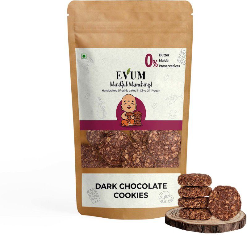 Evum Handmade Freshly Baked Crunchy Vegan Dark Chocolate Cookies with Oats - 280gm Cookies  (280 g, Pack of 2)