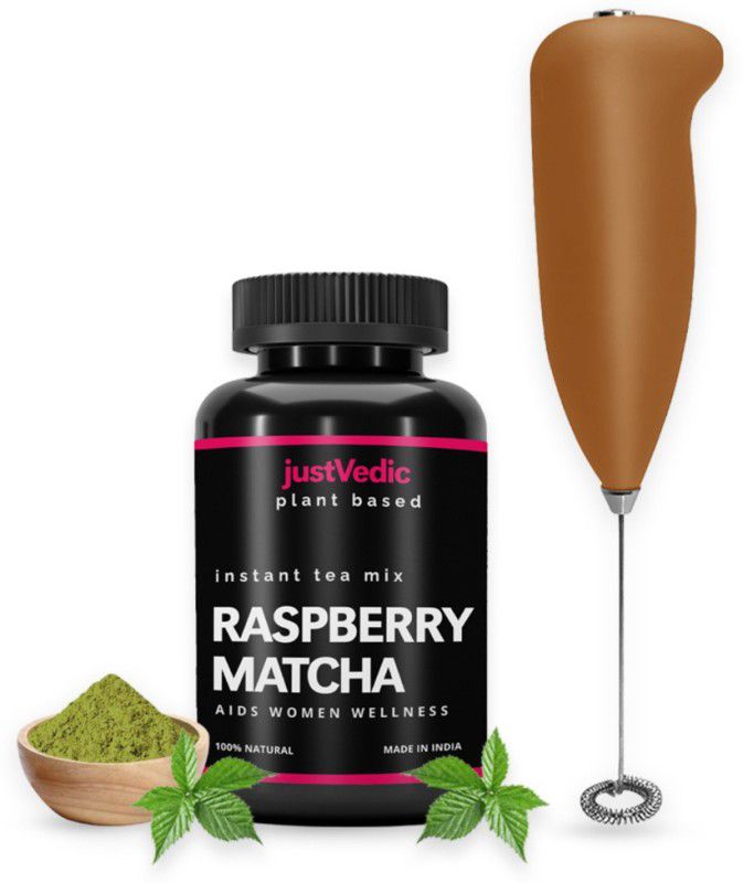 justvedic Raspberry Powder (1 Month, 60g) + Frother - For Period, Fertility, Childbirth Raspberry Herbal Tea Plastic Bottle  (2 x 30 g)
