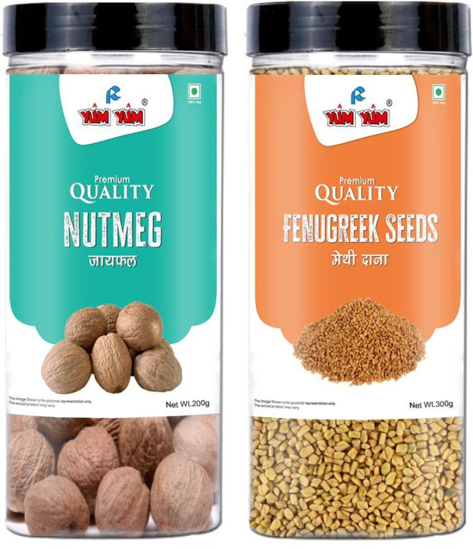 YUM YUM Premium Whole Spices Nutmeg Jaifal (200g) & Fenugreek Seeds (300g) Combo Pack-  (2 x 250 g)