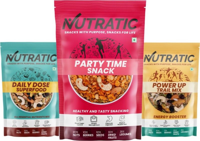Nutratic Party Time Snacks Combo 600gm - Party Time Mix + Daily Dose Mix + Power Up Mix  (3 x 200 g)