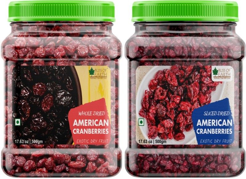 Bliss of Earth 500gm Whole Dried American Cranberries+500gm Sliced Dried American Cranberries Exotic Dry Fruit Vitamins E, K & C Rich Cranberries  (2 x 0.5 kg)