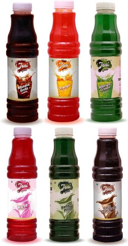 jeni Sharbat & Soda Pack of 6 Flavors -MasalaSoda,Orange, MangoGreen,Rose,BadamPista,CocoChocolate.(700ml x 6)  (4200 ml, Pack of 6)