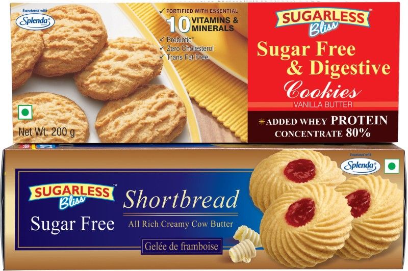 Sugarless Bliss Sugar Free Raspberry Short bread Cookies and Vanilla Cookies 2x200gm(400gm) Cookies  (400, Pack of 2)