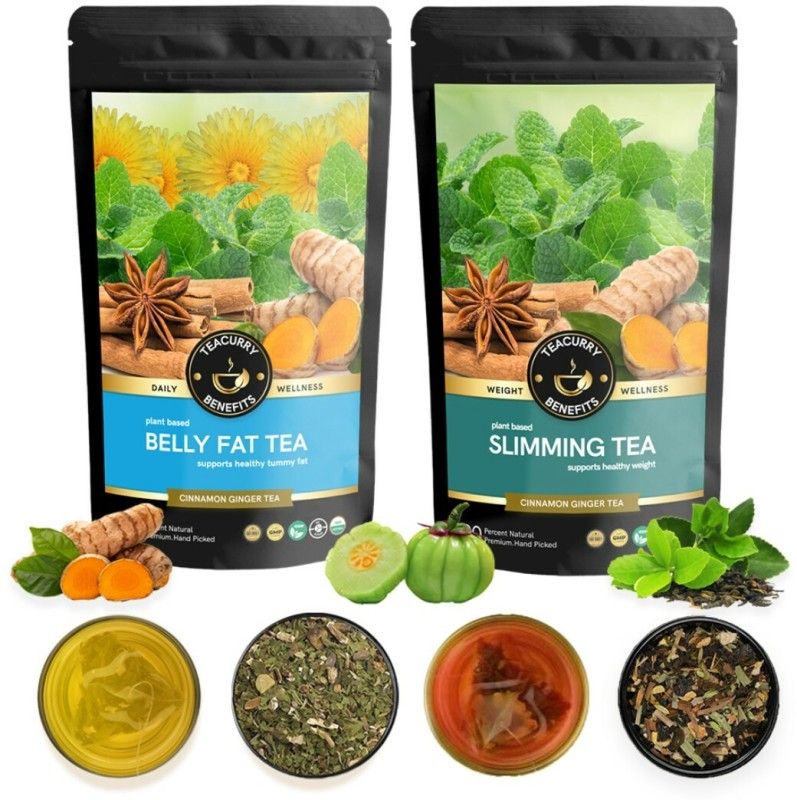 TEACURRY Belly Fat Tea and Slimming Tea Combo - For Weight Loss & Flatter Tummy Herbal Tea Pouch  (4 x 100 Bags)