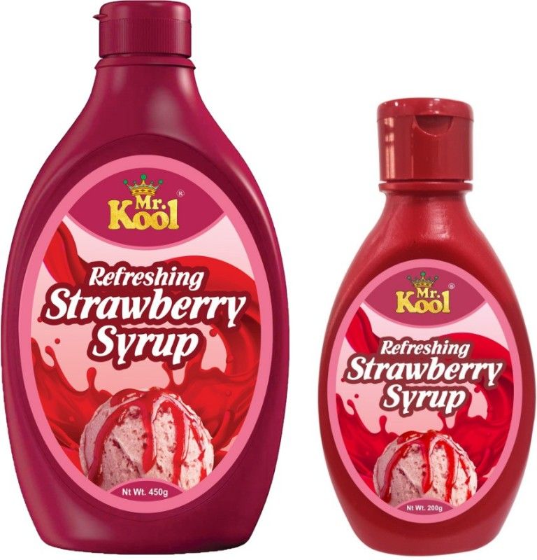 Mr.Kool Refreshing Strawberry Syrup 450gm and 200gm.Pack Of 2 Combo. Strawberry  (650 g, Pack of 2)