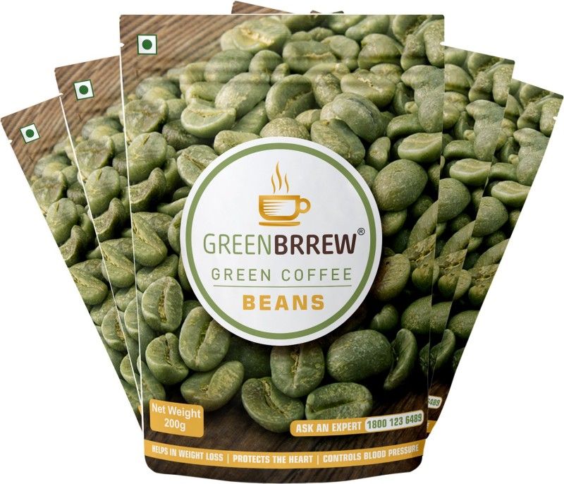 GreenBrrew 100% Natural Green Coffee Beans for Weight Loss / Fat Burner (Unroasted Arabica 'PL-AAA') Instant Coffee  (5 x 200 g, Green Coffee Flavoured)