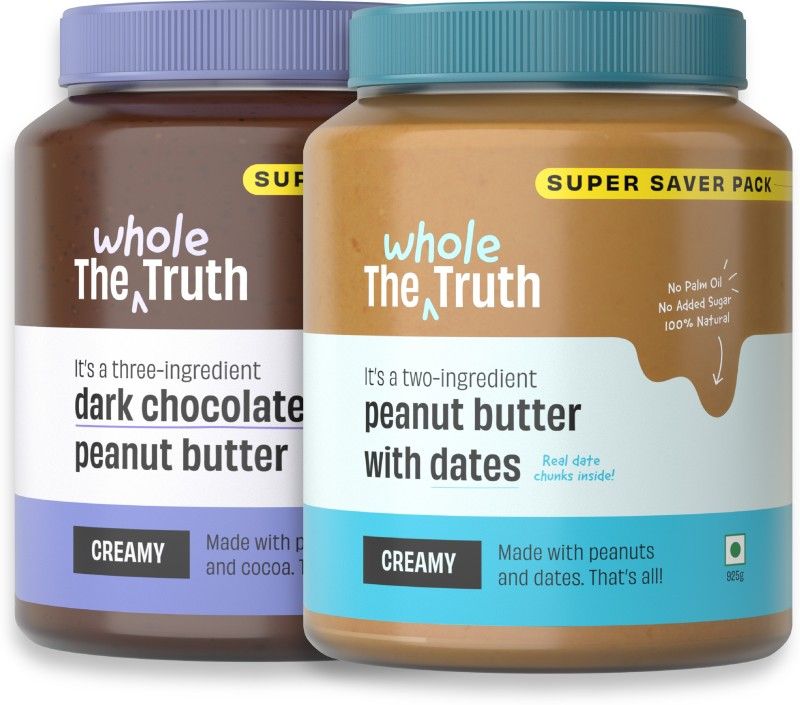 The Whole Truth - Peanut Butter with Dates + Dark Chocolate - SUPER SAVER - Creamy Combo - 1.85 kg  (Pack of 2)