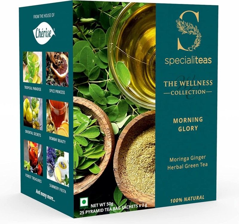 Cherise Specialiteas Morning Glory Moringa Ginger Herbal Green Tea (2 g x 25 Pyramid Tea Bags) Ginger Green Tea Box  (50 g)