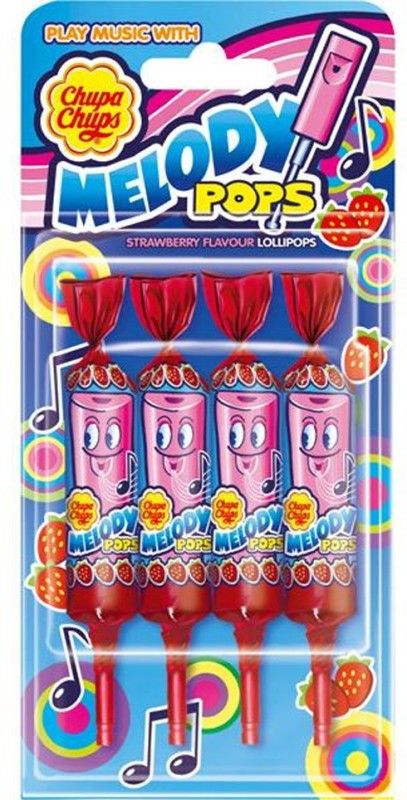 Chupa Chups Melody Pops Strawberry Flavour Lollipops 4X15g Strawberry Lollipop  (4 x 15 g)