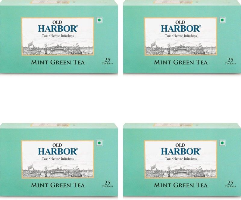 Old Harbor Tea Mint Green Tea 100 Mint Green Tea Bags Box  (4 x 25 Bags)