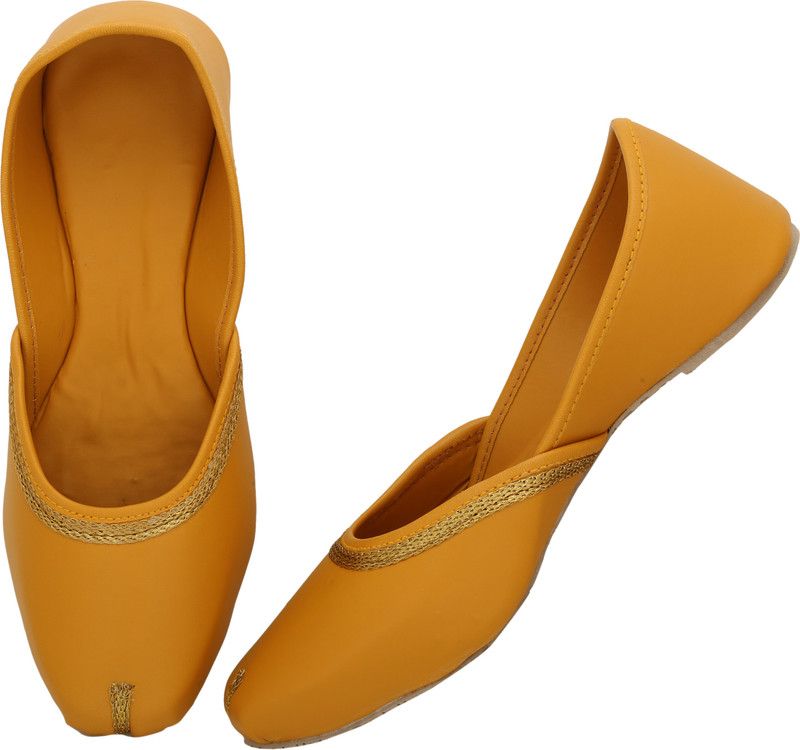 Latest Designer Punjabi Jutti Traditional Jutis Ethnic Nagra Jutis For Women (Yellow) Jutis For Women  (Yellow)
