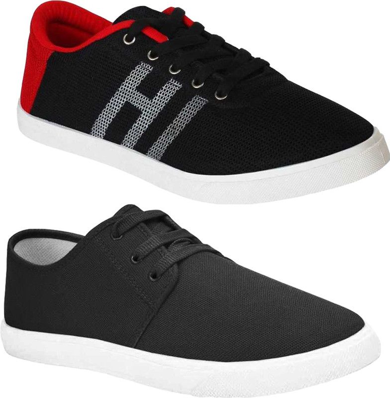 Men Combo Pack of 2 Casual Shoes Sneakers For Men  (Black)