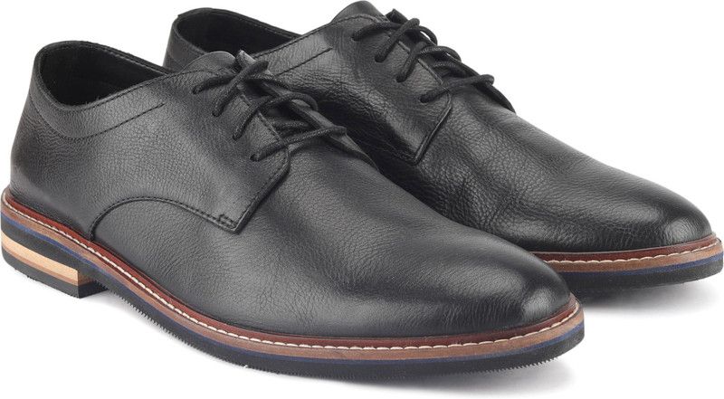 Dezmin Plain Black Leather Lace Up For Men  (Black)