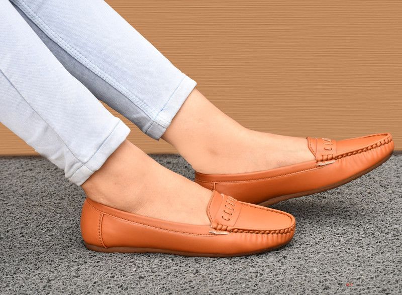 RB SHOES Latest Stylish Designer Loafer Loafers For Women  (Tan)