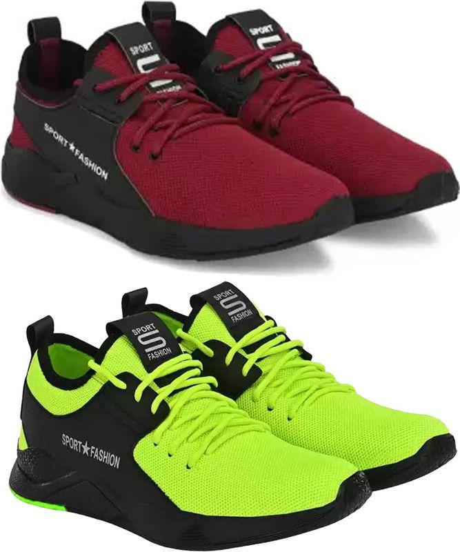 Glowlife Sports,Casual, Running, Loafers,Sneaker Shoes For men Pack of 2 Running Shoes For Men  (Maroon, Green)
