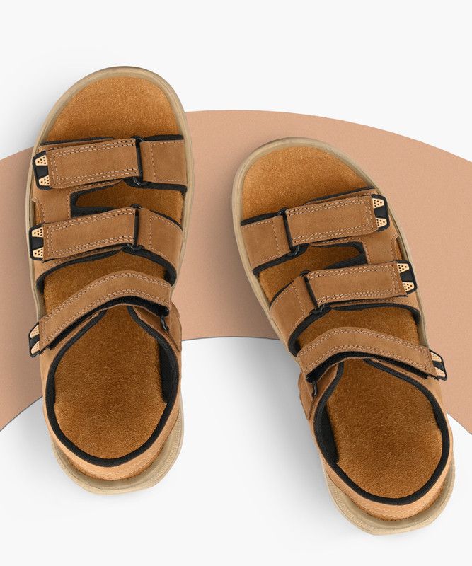 Men Leather Slip-On Casual Beige Sandal