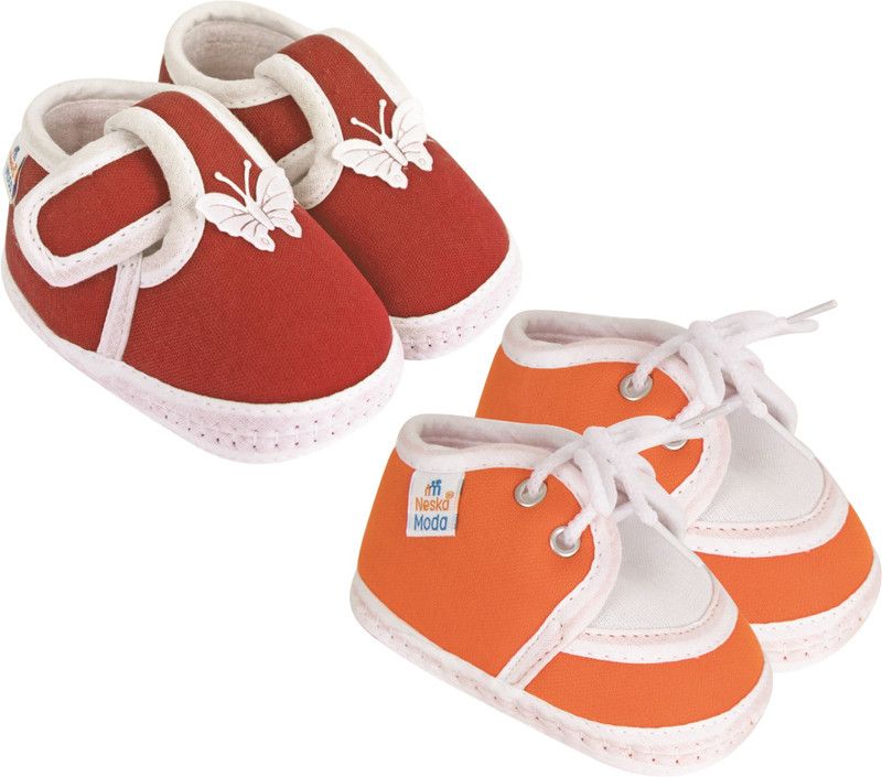 Neska Moda 0 To 6 Months Baby Boys & Baby Girls Pack of 2 Pair Cotton Butterfly and Lace Booties  (Toe to Heel Length - 10 cm, Maroon, Orange)