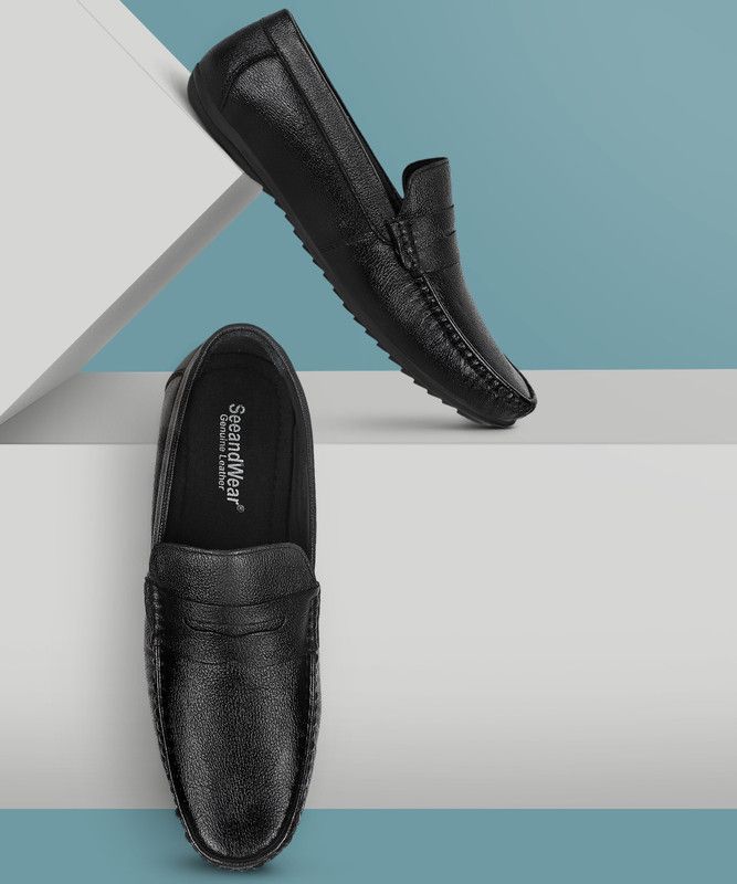 Pure Leather Loafers Loafers For Men  (Black)