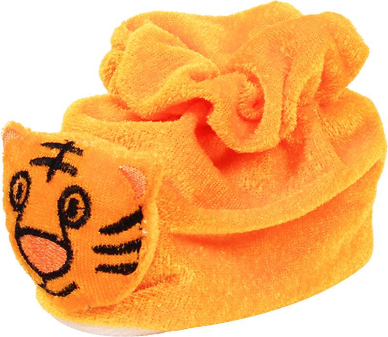 OLE BABY Funny Tiger Soft Velvet Furry Friend Smiling Cartoon Booties  (Toe to Heel Length - 10 cm, Orange)