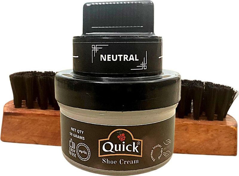 QUICK LS Cream Shoe Polish Color - Natural ( 50 Grams ) and Shoe Brush Leather Shoe Cream  (Natural)
