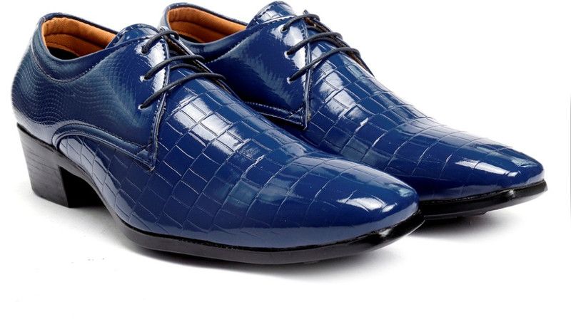 Men's Faux Leather Casual Party Wear Blue Derby Shoes Party Wear For Men  (Blue)