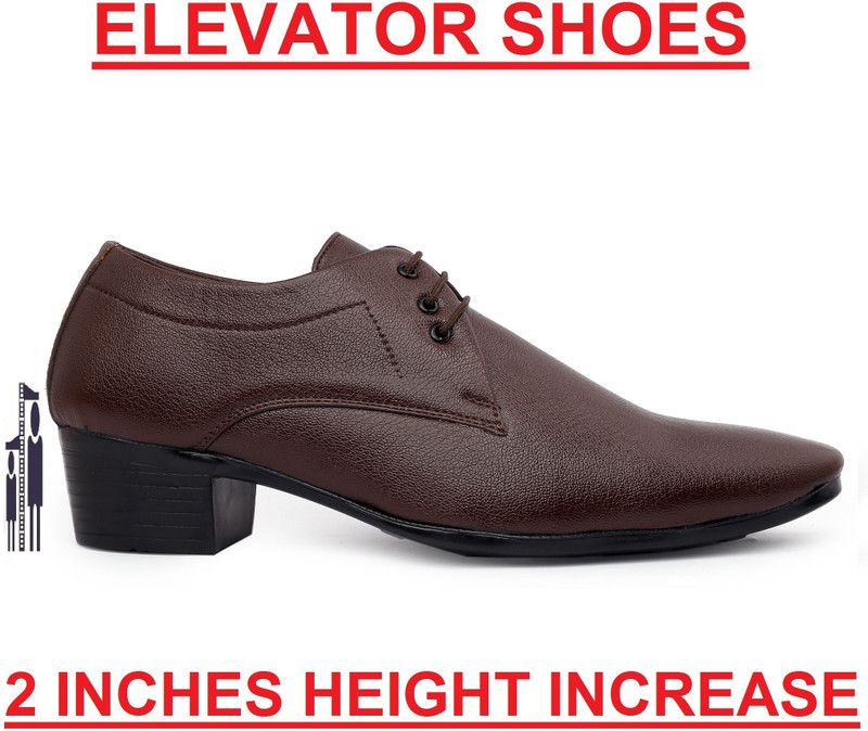 Men's Height Increasing Formal Derby Lace-Up Brown Shoes Lace Up For Men  (Brown)