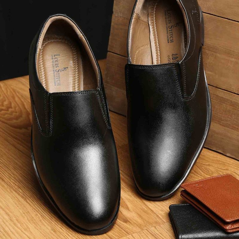 Men Shoes Black Italian Leather Formal Slip ons Without Lace Shoes LSRGSOJB209 For Men  (Black)